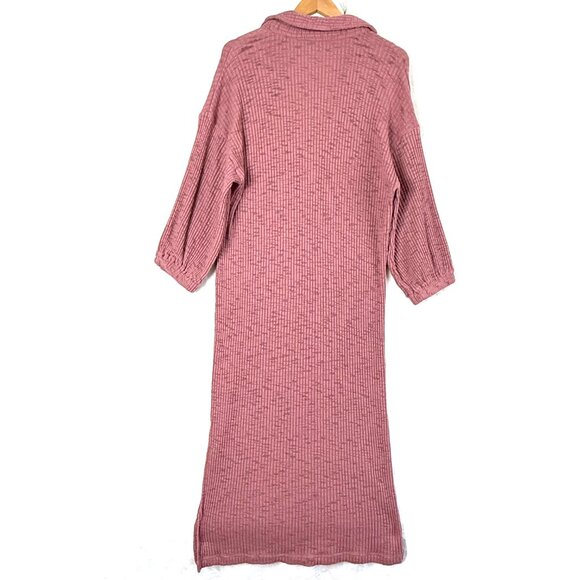 Free People FP Beach Collared Ribbed V Neck LS Maxi Sweater Dress Womens L Pink - Picture 5 of 8